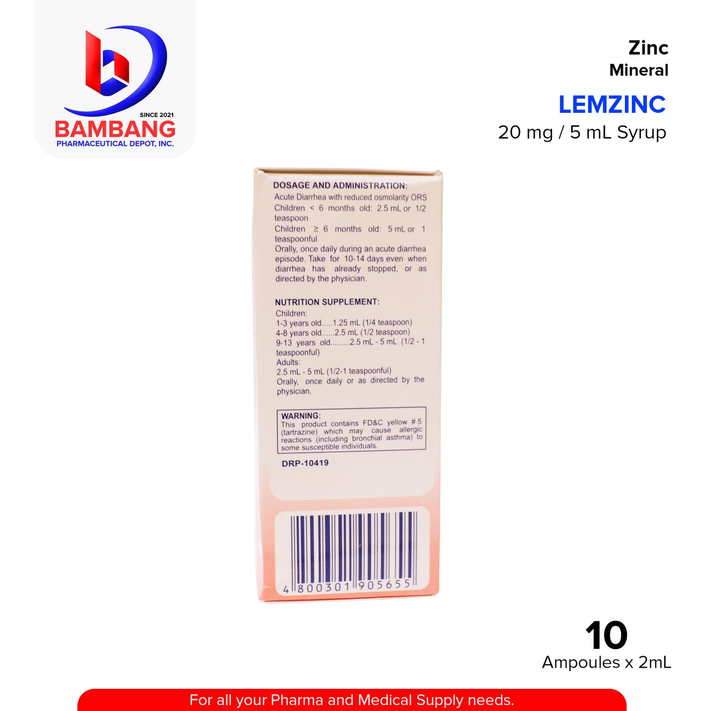 LEMZINC Zinc Mineral Syrup Apple Flavor 20 mg / 5 mL Syrup
