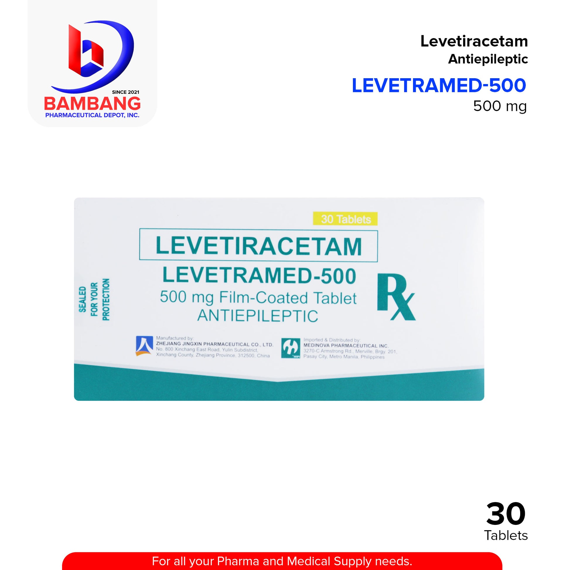 LEVETRAMED 500 Levetiracetam Anti Epileptic 500mg Film Coated Tablet 30's