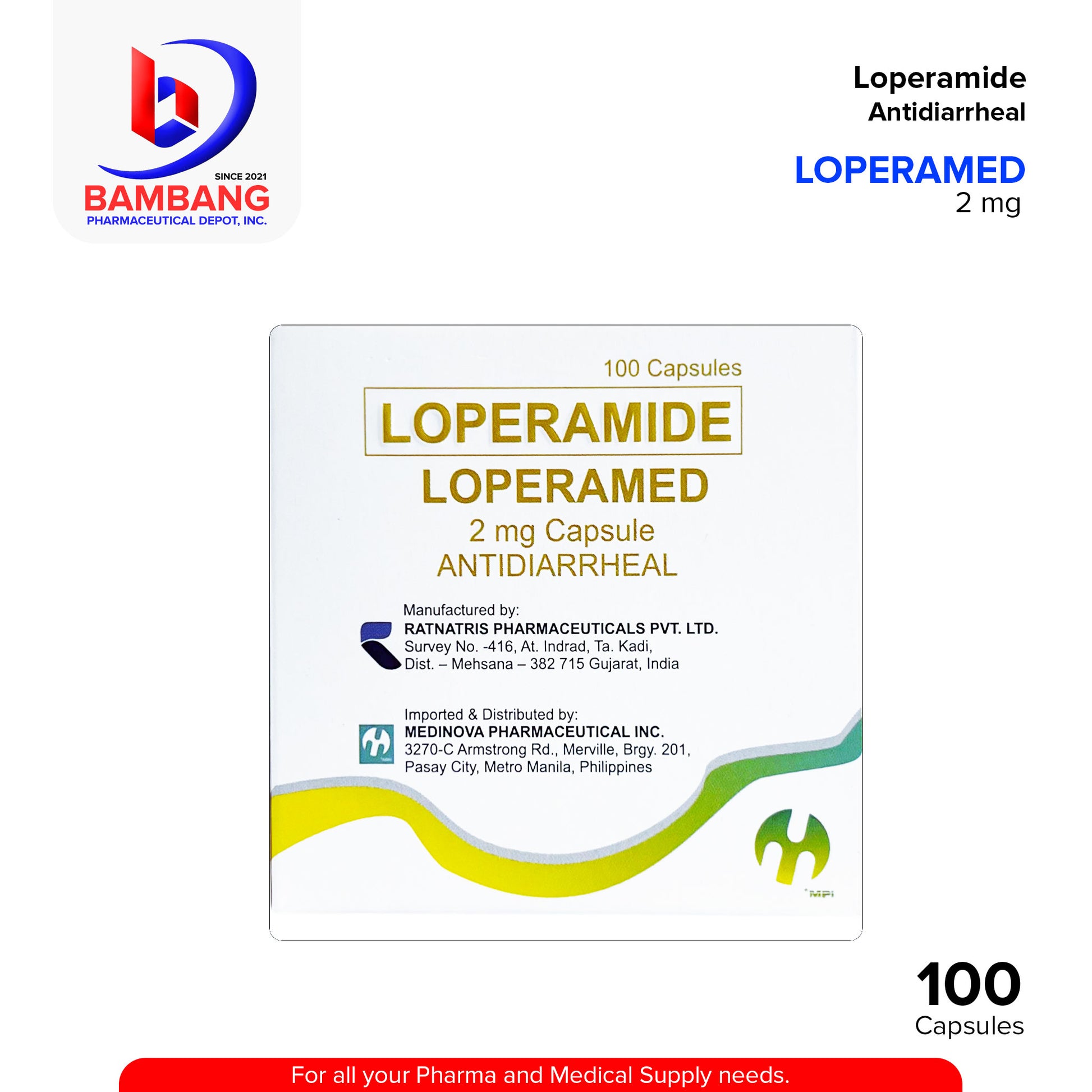LOPERAMED Loperamide Antidiarrheal 2mg Capsule 100's