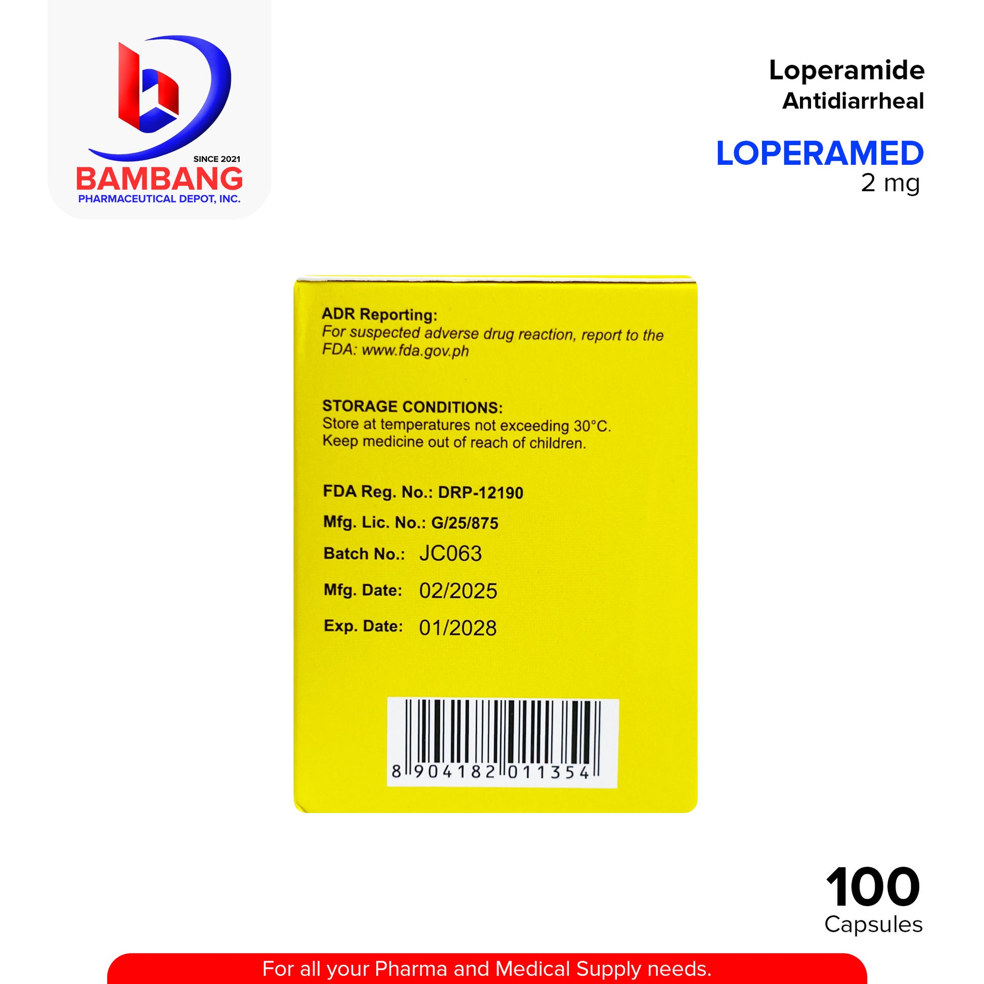 LOPERAMED Loperamide Antidiarrheal 2mg Capsule 100's
