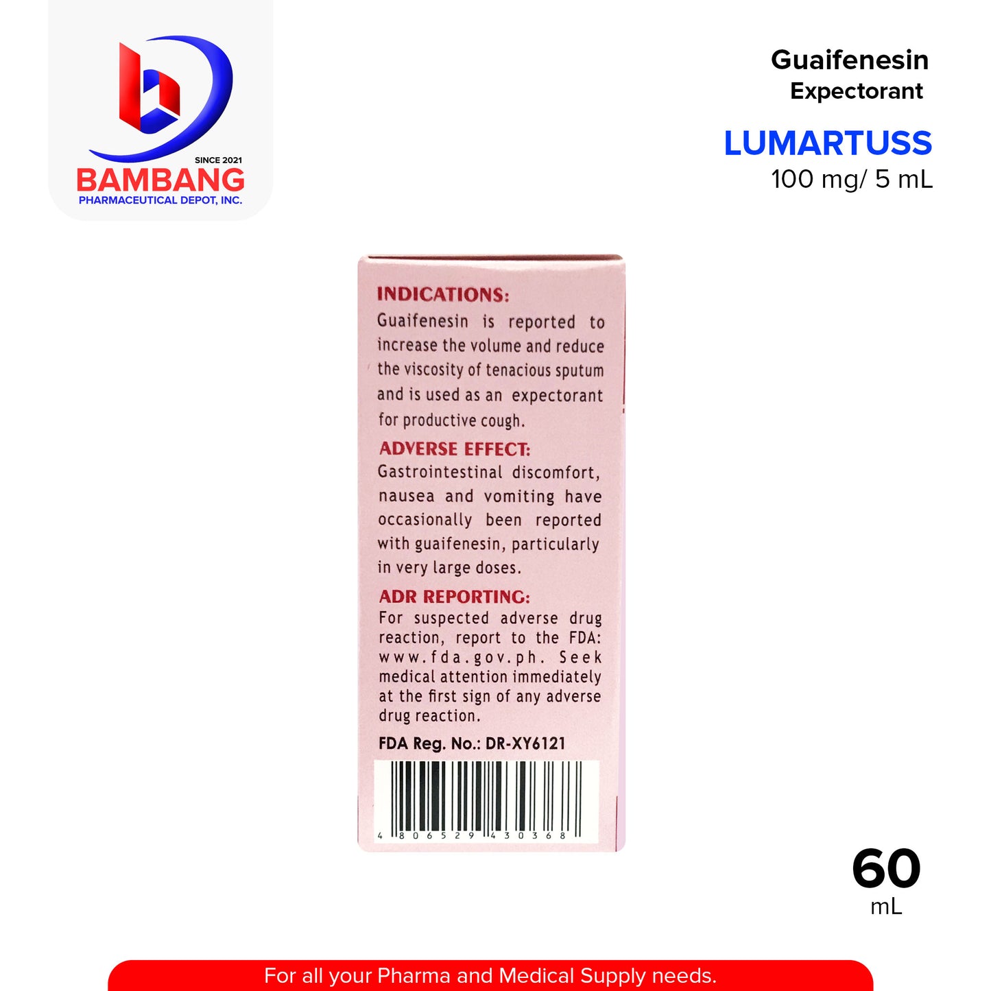 LUMARTUSS Guaifenesin Syrup Expectorant Cherry Flavor 60mL
