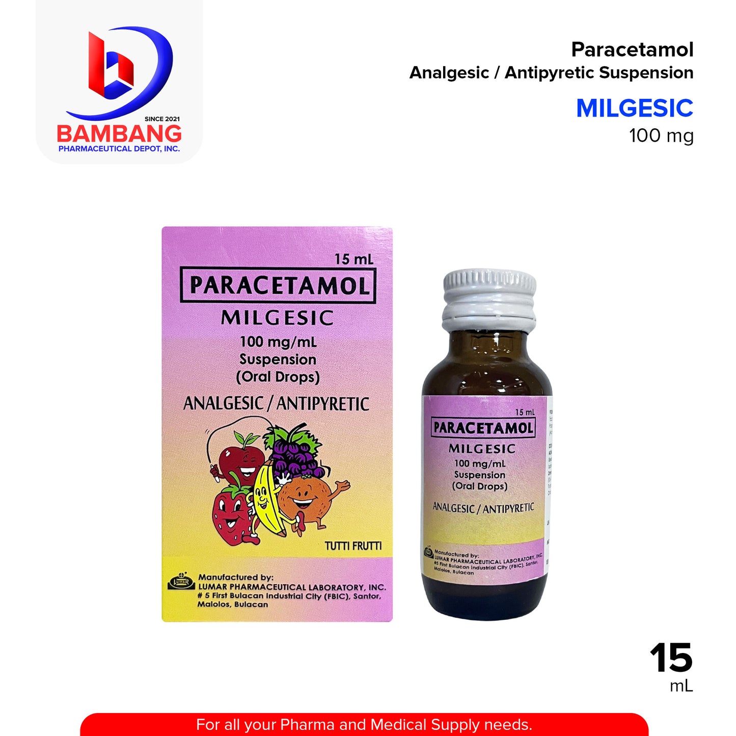 MILGESIC Paracetamol Analgesic / Antipyretic Suspension Oral Drops 15mL
