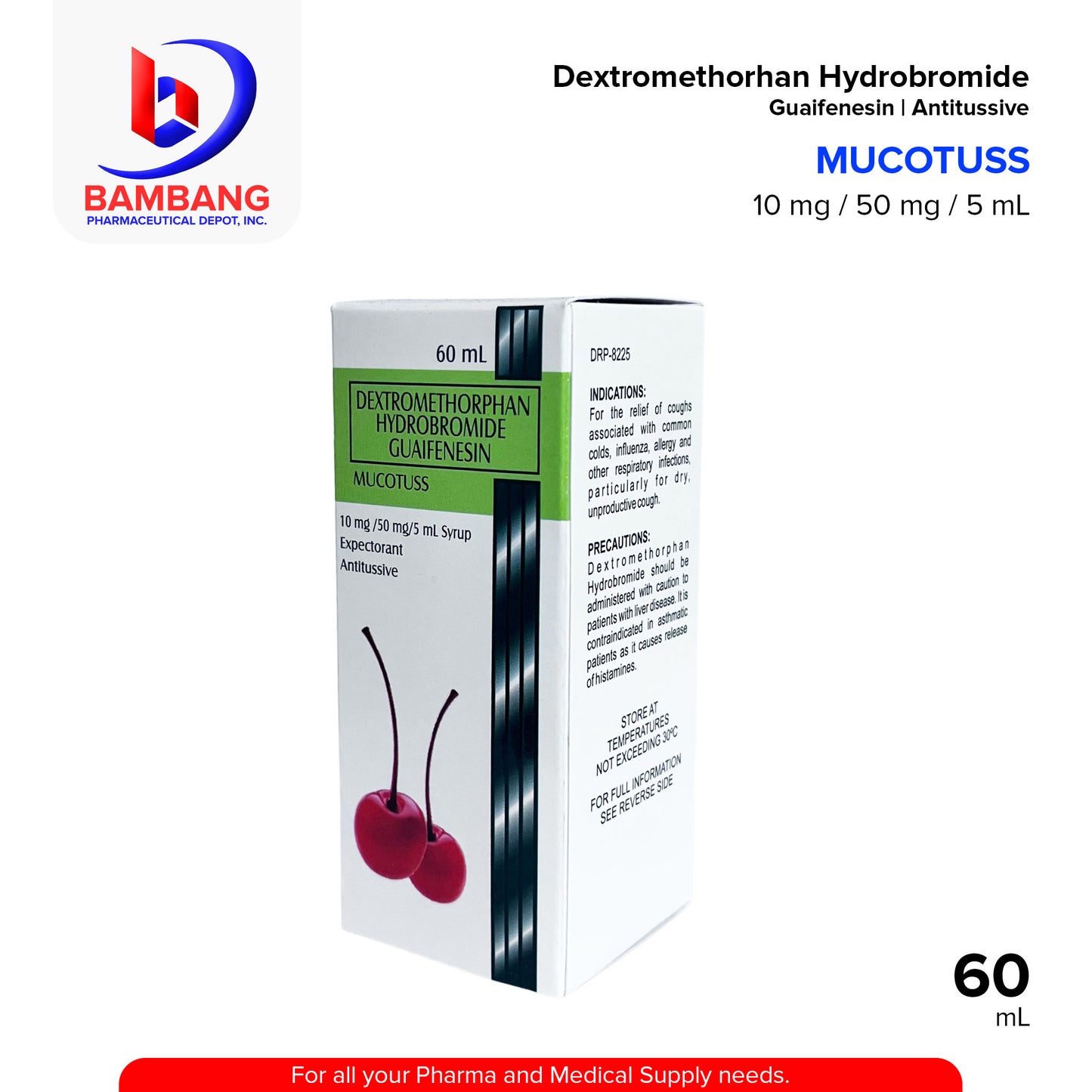 MUCOTUSS Dextromethorhan Hydrobromide Guaifenesin 10mg/50mg/5ml Syrup 60ml