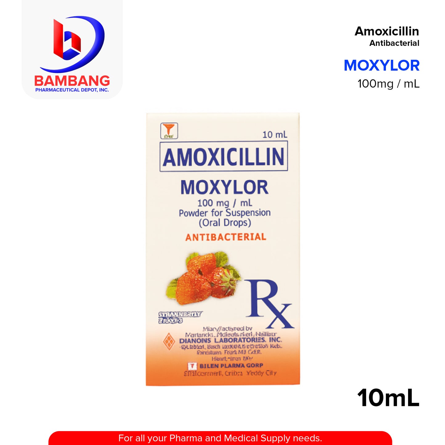 MOXYLOR Amoxicillin 100mg/ml Powder for Suspension Anti Bacterial (Oral Drops) 10ml