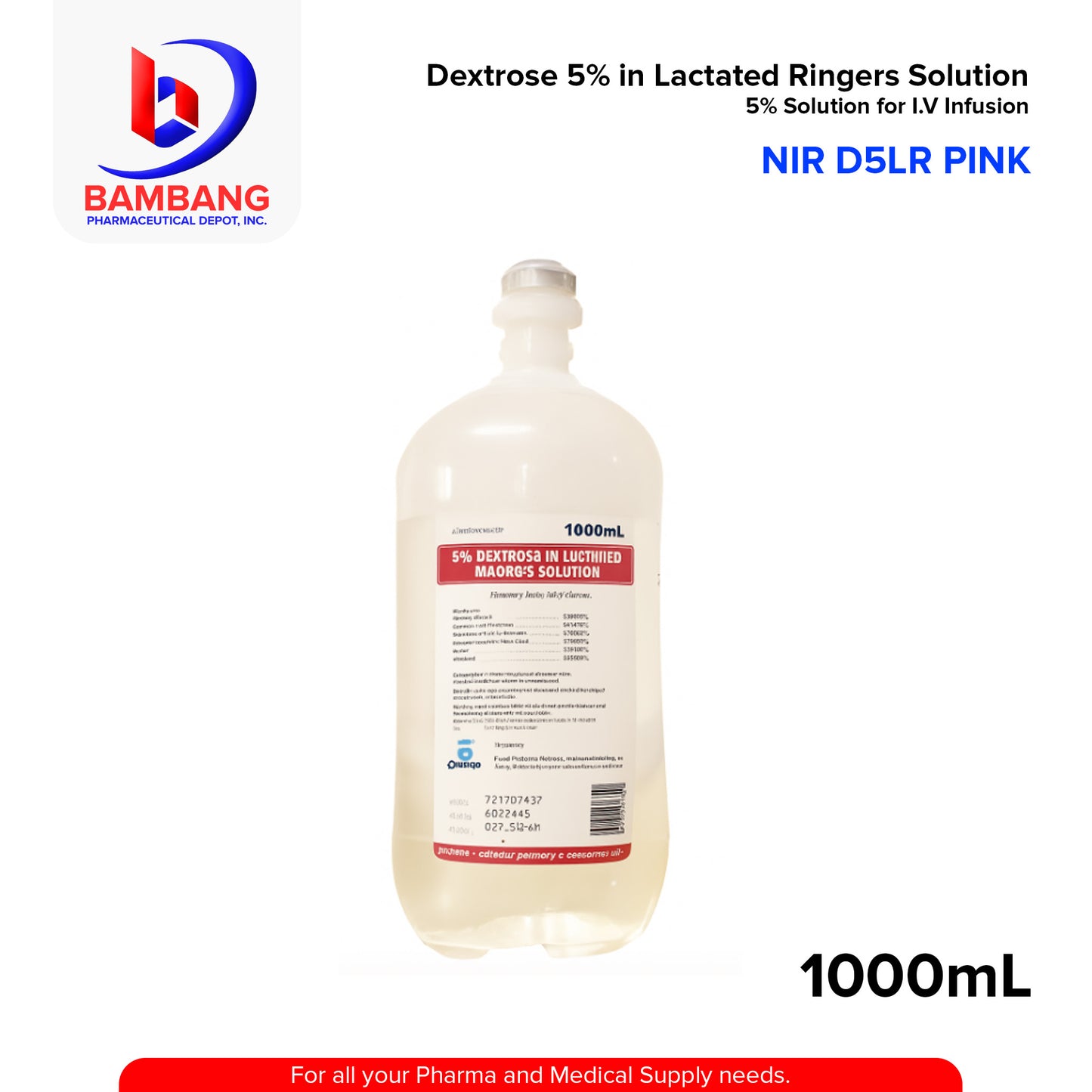 NIR D5LR PINK Dextrose 5% in Lactated Ringers Solution (Pink) 5% Solution for I.V Infusion 1000ml
