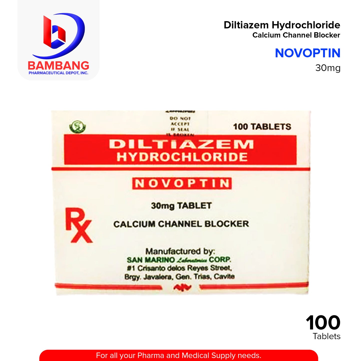 NOVOPTIN Diltiazem Hydrochloride 30mg Tablet 100's