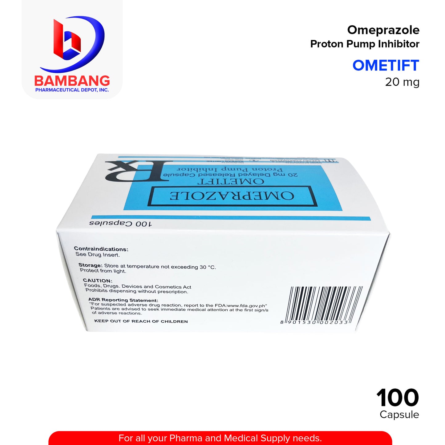 OMETIFT Omeprazole Proton Pump Inhibitor 20mg Delayed Released Capsule 100's