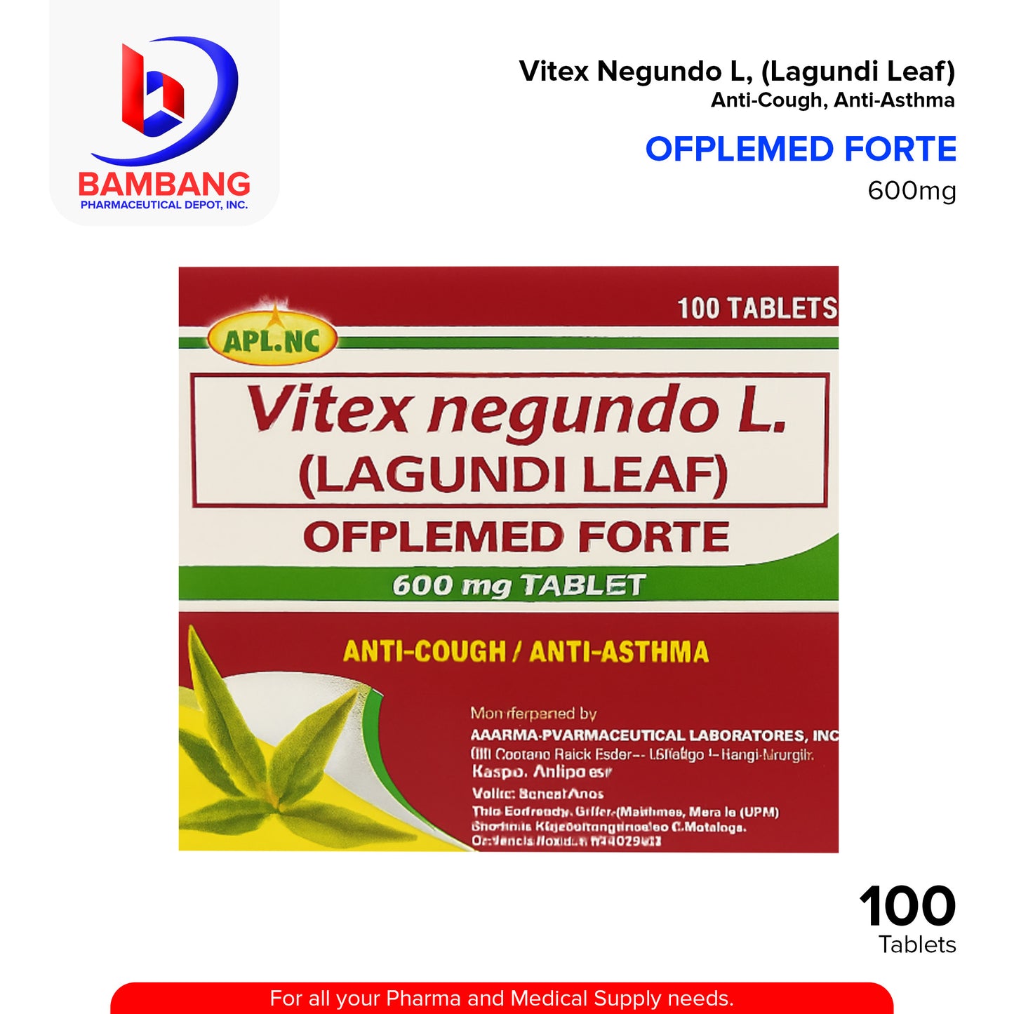 OFPLEMED FORTE Lagundi Leaf 600mg Tablet 100's