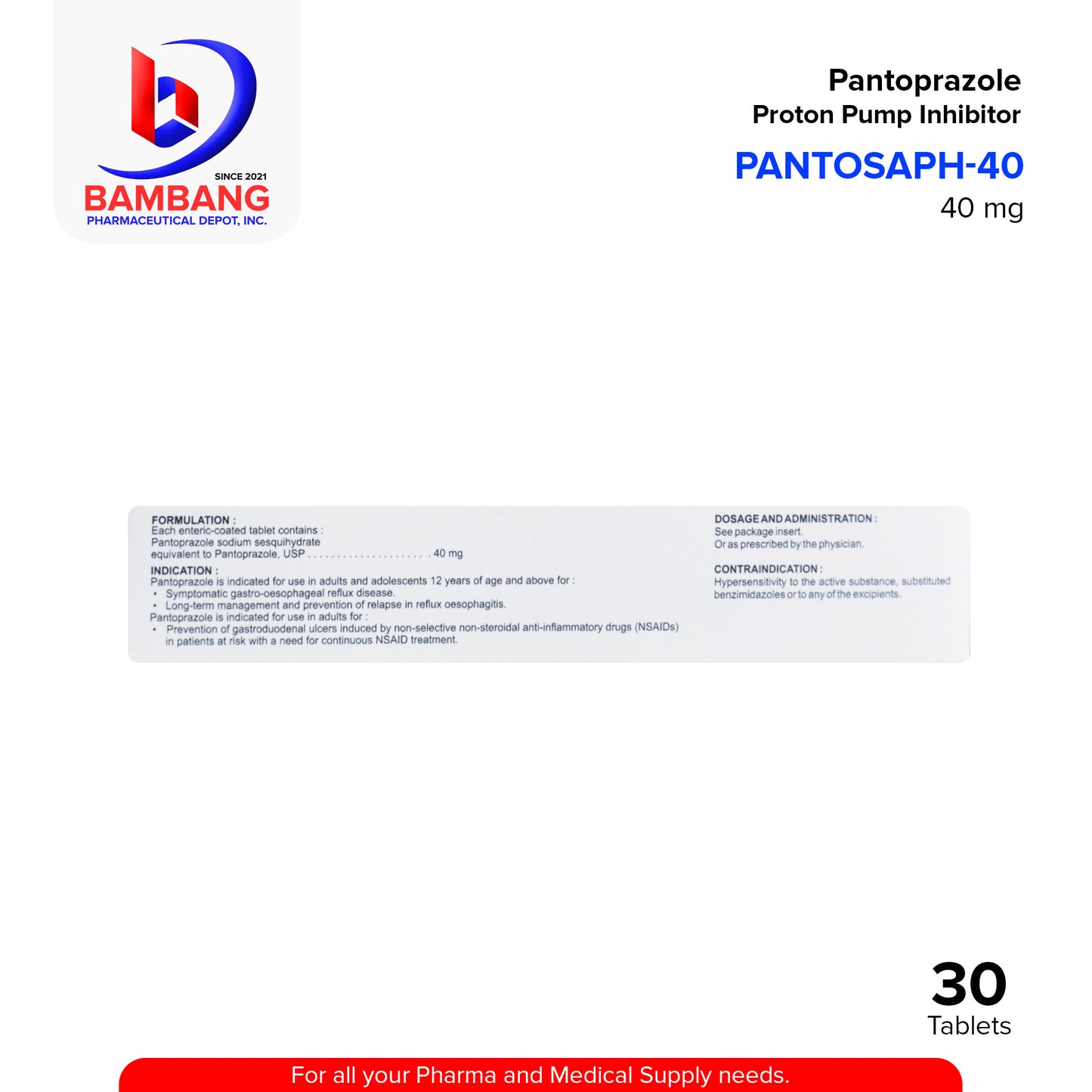 PANTOSAPH-40 Pantoprazole Proton Pump Inhibitor Enteric Coated 40mg Tablet 30's