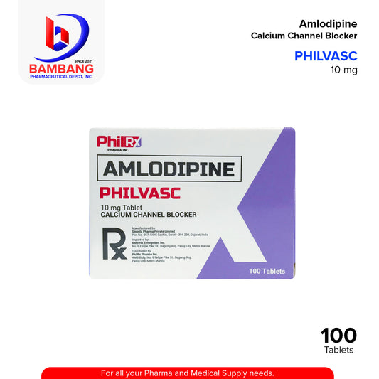 PHILVASC Amlodipine Calcium Channel Blocker 10 mg 100 Tablets