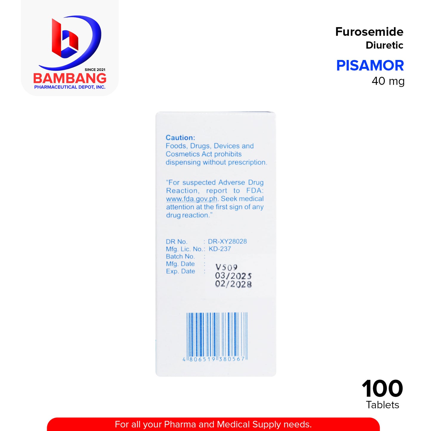 PISAMOR Furosemide Diuretic 40mg Tablet 100's