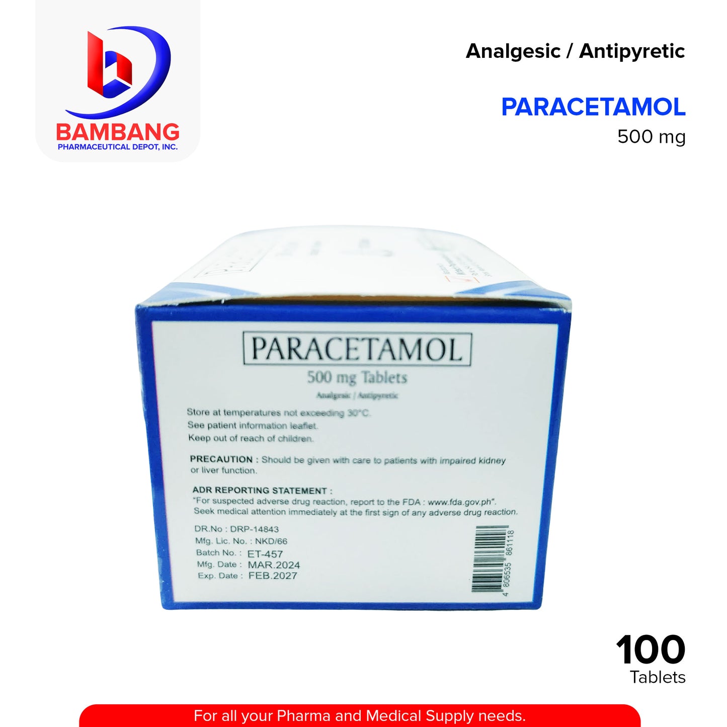 Paracetamol 500mg Analgesic / Antipyretic Tablet 100's