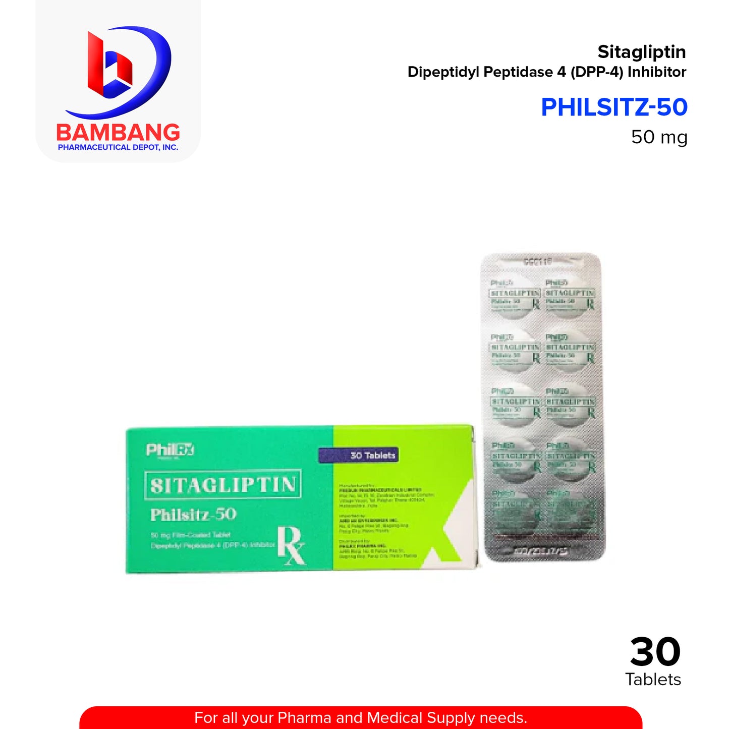 PHILSITZ Sitagliptin 50mg Film Coated Tablets 30's