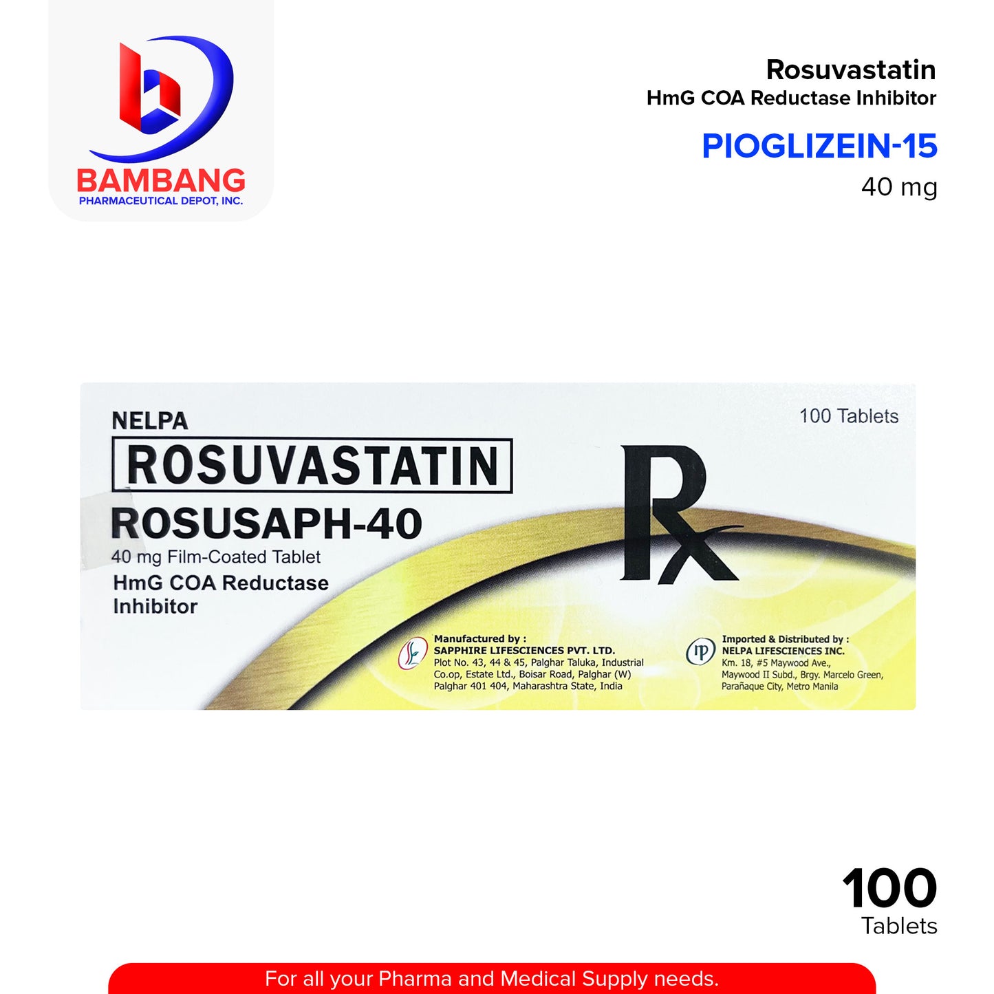 ROSUSAPH Rosuvastatin 40mg Film Coated Tablets 100's