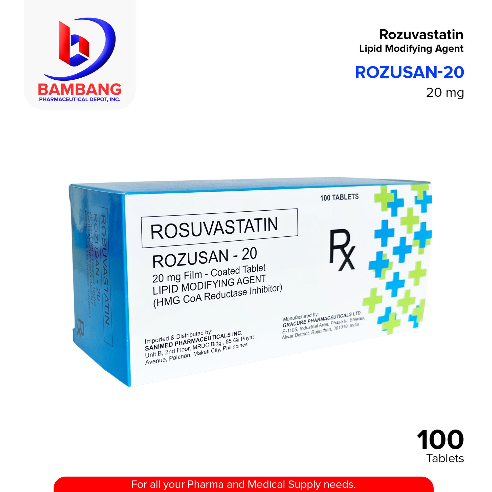 ROZUSAN-20 Rosuvastatin Lipid Modifying Agent 20 mg Film Coated Tablet 100's