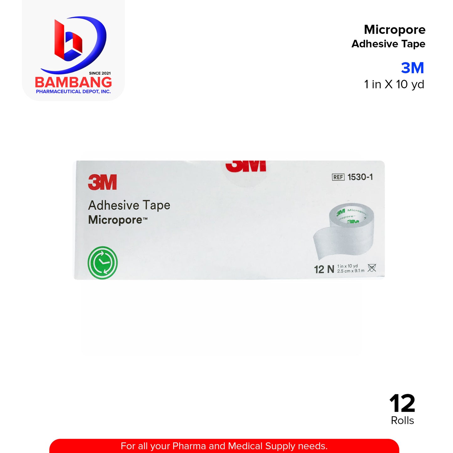 3M Adhesive Surgical Tape Micropore 1 inch x 10 yards (2.5cm x 9.1m)