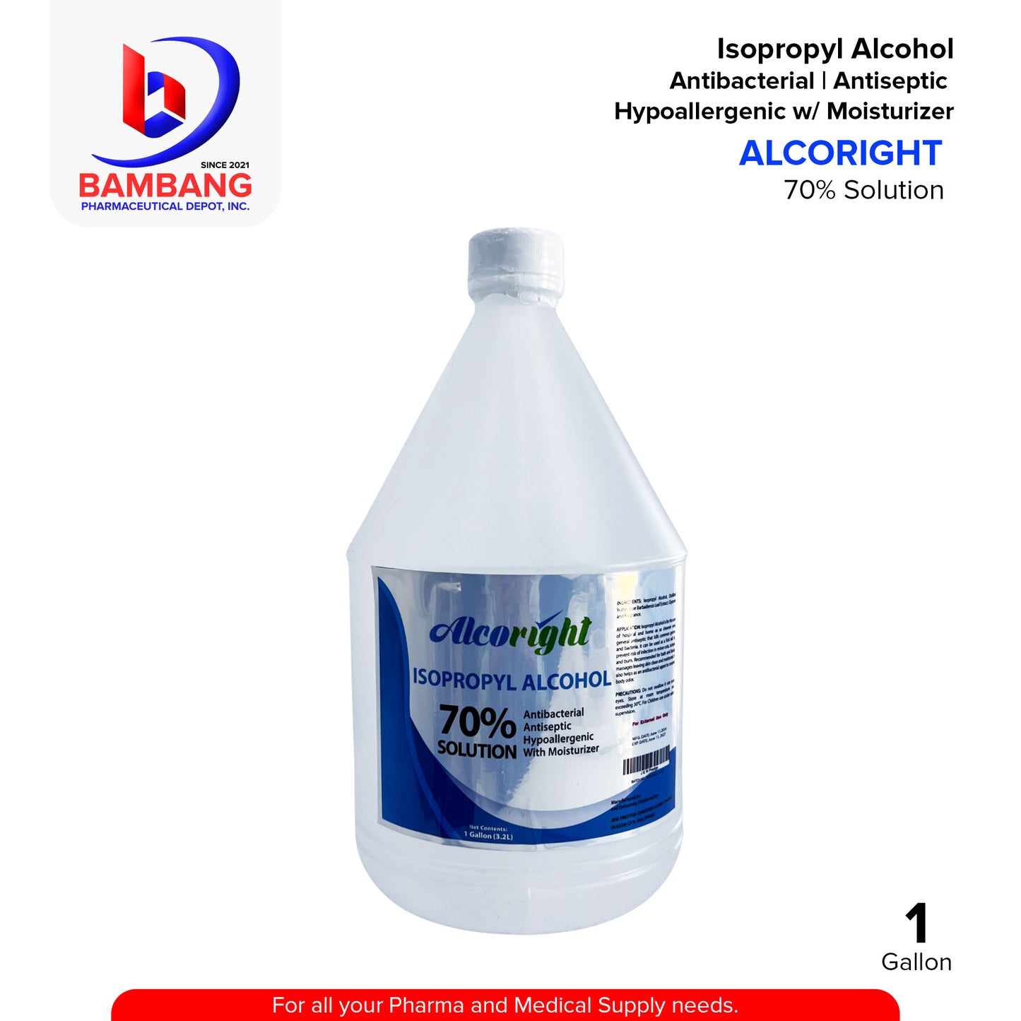 ALCORIGHT Isopropyl Alcohol 70% Solution Gallon 1's