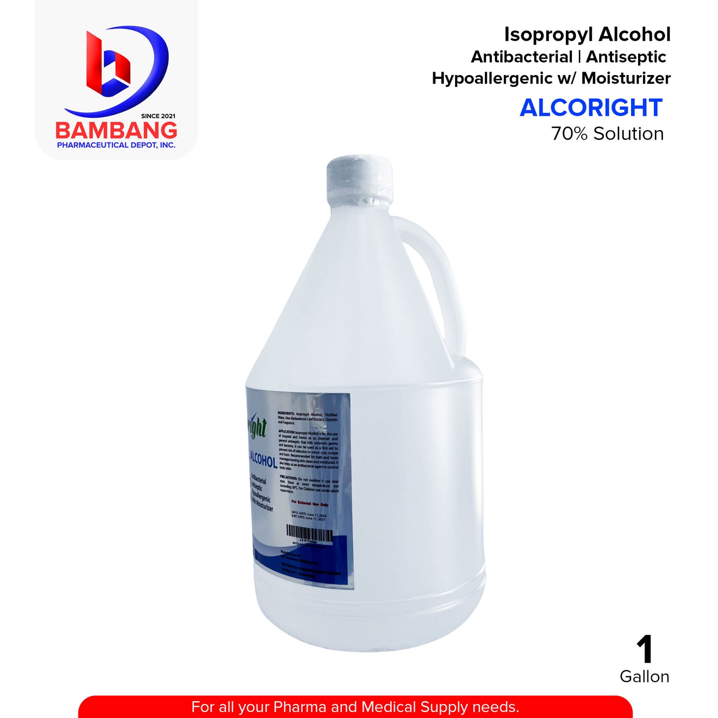 ALCORIGHT Isopropyl Alcohol 70% Solution Gallon 1's