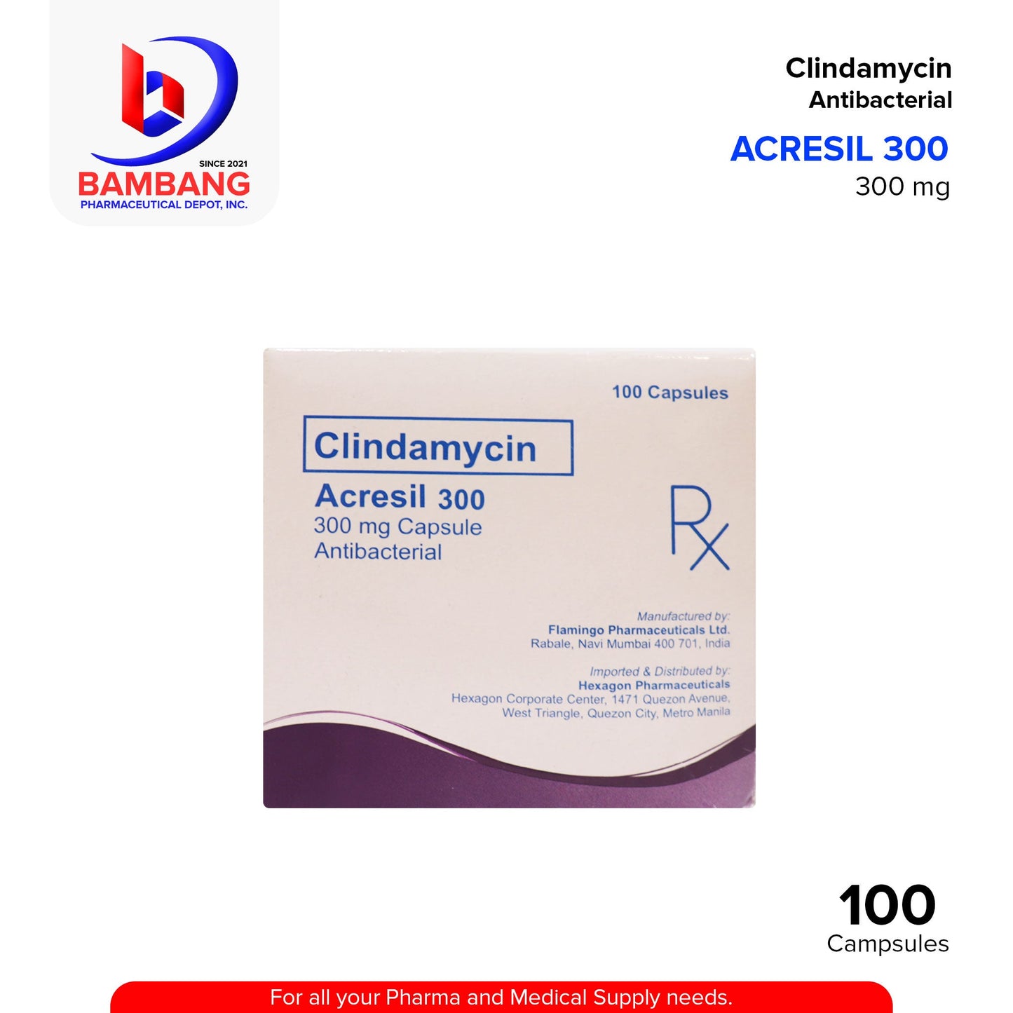 ACRESIL 300 Clindamycin 300mg Antibacterial Capsule 100's