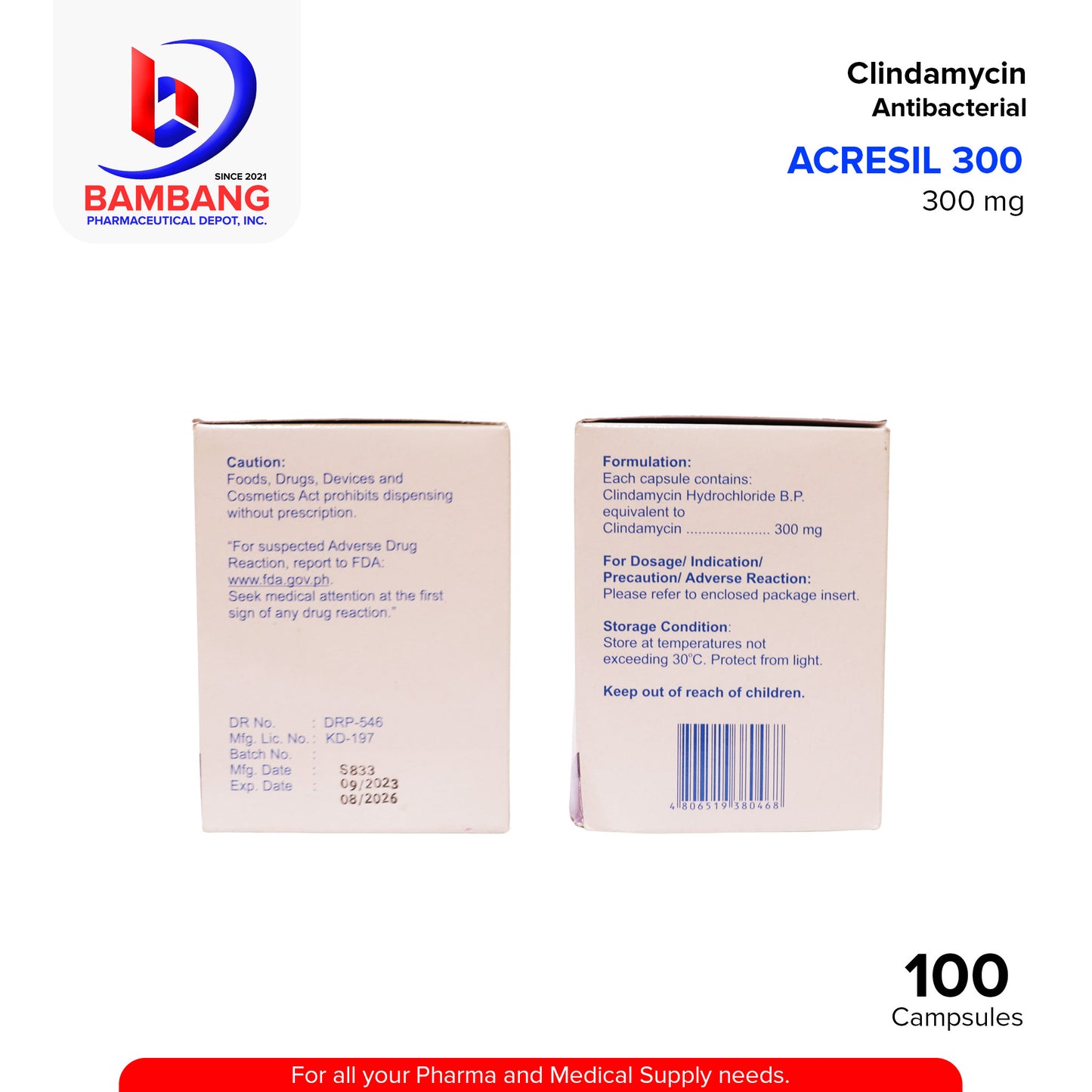 ACRESIL 300 Clindamycin 300mg Antibacterial Capsule 100's