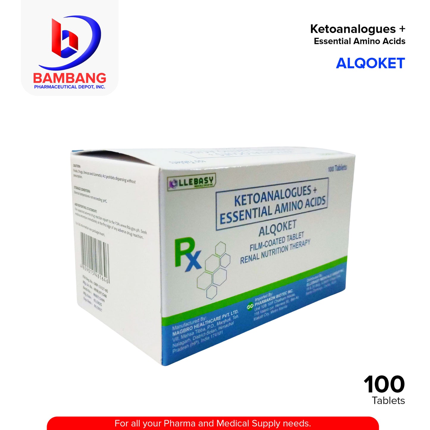 ALQOKET Ketoanalogues + Essential Amino Acids Renal Nutrition Therapy Film Coated Tablet 100's