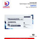 AMBIDOL Tramadol HCI 50mg/ml 100mg/2ml Solution for Injection I.M / I.V Ampoules 10's