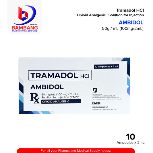 AMBIDOL Tramadol HCI 50mg/ml 100mg/2ml Solution for Injection I.M / I.V Ampoules 10's