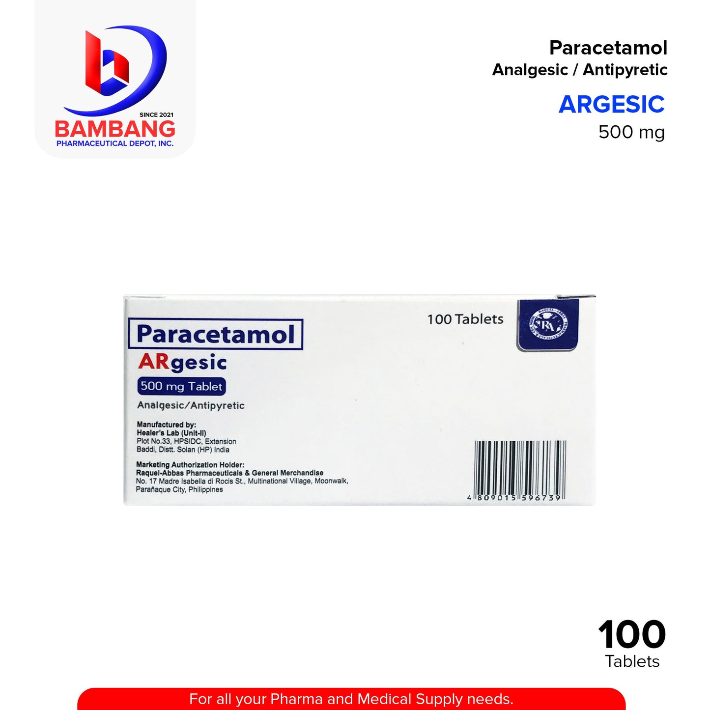 ARGESIC Paracetamol Analgesic / Antipyretic 500 mg Tablet 100's
