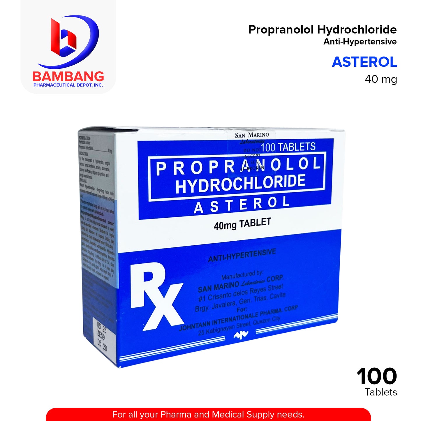 ASTEROL Propranolol Hydrochloride 40mg Tablet 100's