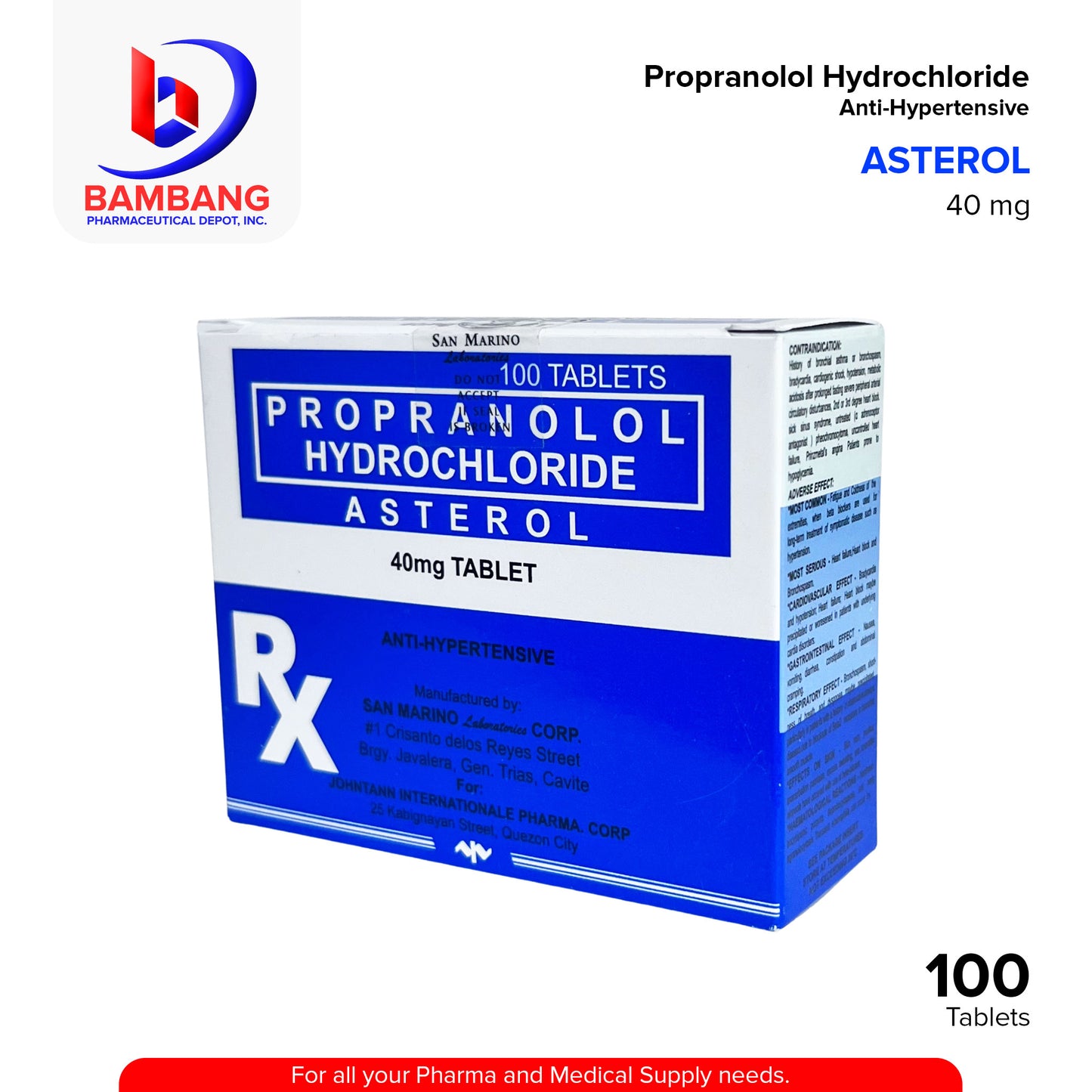 ASTEROL Propranolol Hydrochloride 40mg Tablet 100's