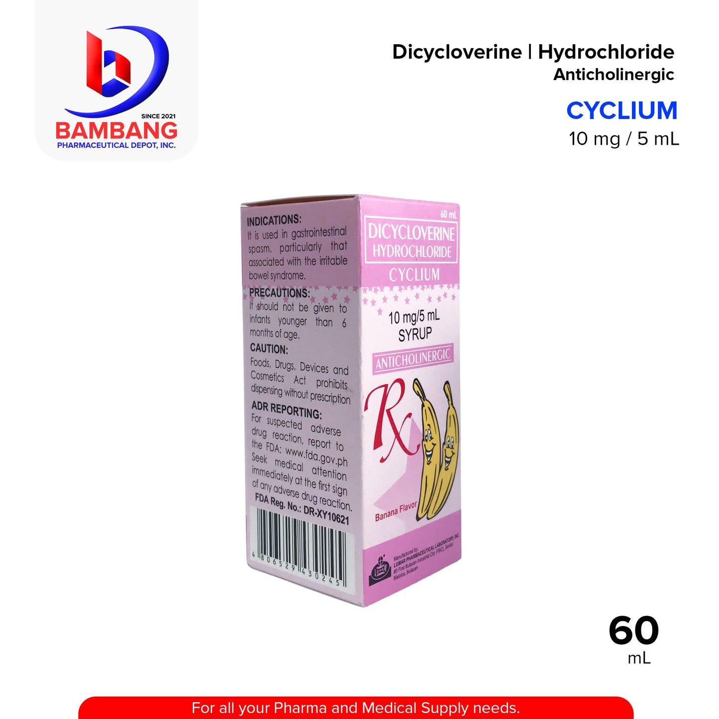 CYCLIUM Dicycloverine Hydrochloride Anticholinergic 10 mg / 5 mL Syrup 60mL