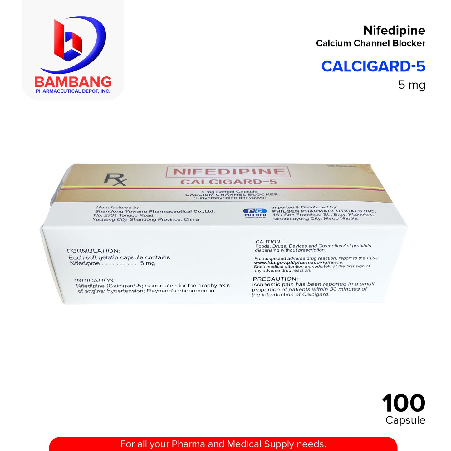 CALCIGARD Nifedipine 5mg Softgel Capsule 100's
