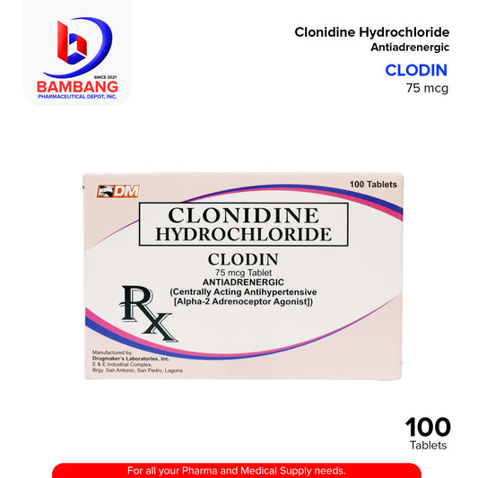 CLODIN Clonidine Hydrochloride Antiadrenergic 75mcg Tablet 100's