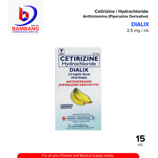 DIALIX Cetirizine Hydrochloride Antihistamine Piperazine Derivative 2.5 mg / mL Syrup Oral Drops 15mL