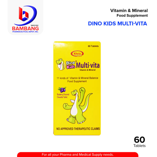 DINO KIDS Multi-Vita 11 Kinds of Vitamin & Mineral Balance Food Supplement Blueberry Flavored Chewable Tablet 60's