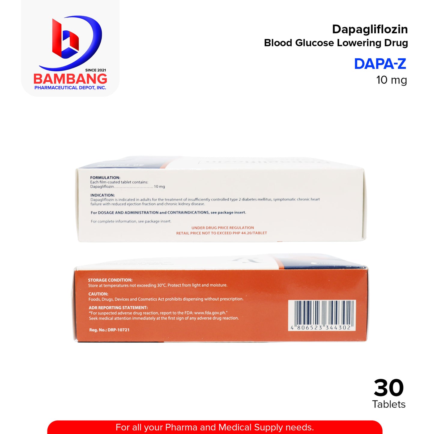 DAPA-Z Dapagliflozin Blood Glucose Lowering Drug 10mg Film Coated Tablet 30's