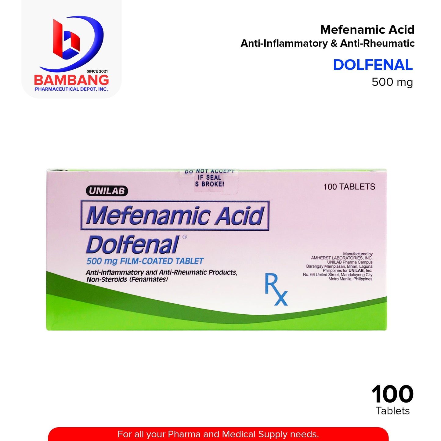 DOLFENAL Mefenamic Acid Anti-Inflammatory & Anti-Rheaumatic 500mg Tablet 100's