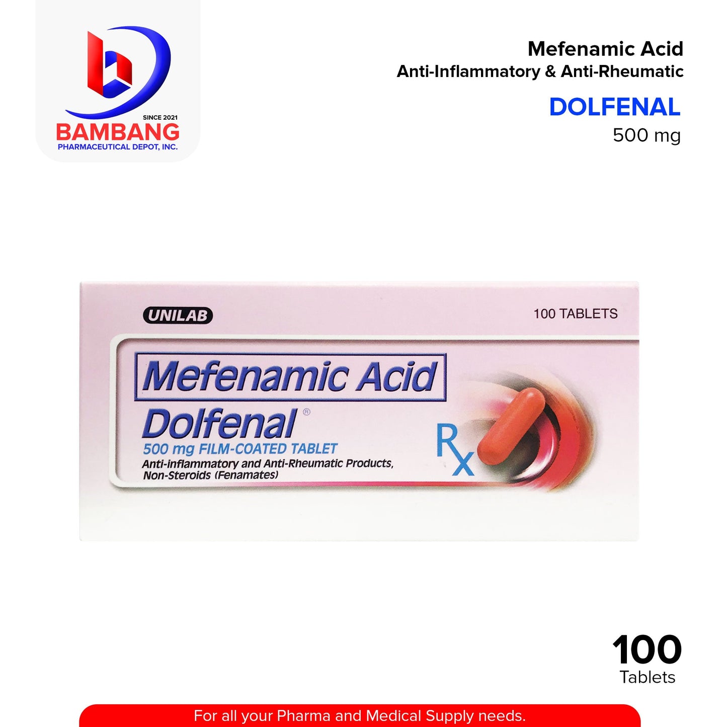 DOLFENAL Mefenamic Acid Anti-Inflammatory & Anti-Rheaumatic 500mg Tablet 100's