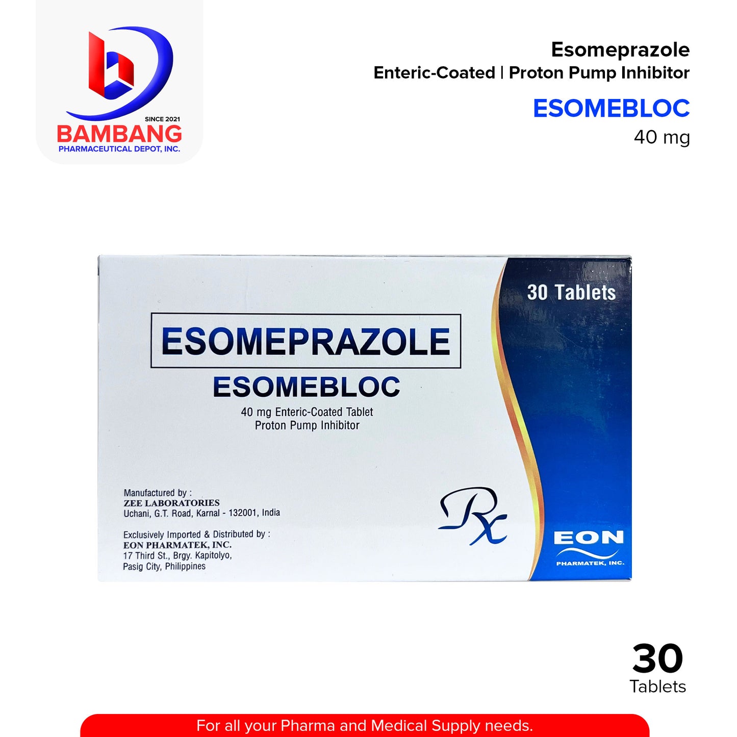 ESOMEBLOC Esomeprazole Enteric-Coated Proton Pump Inhibitor 40mg Table 30's