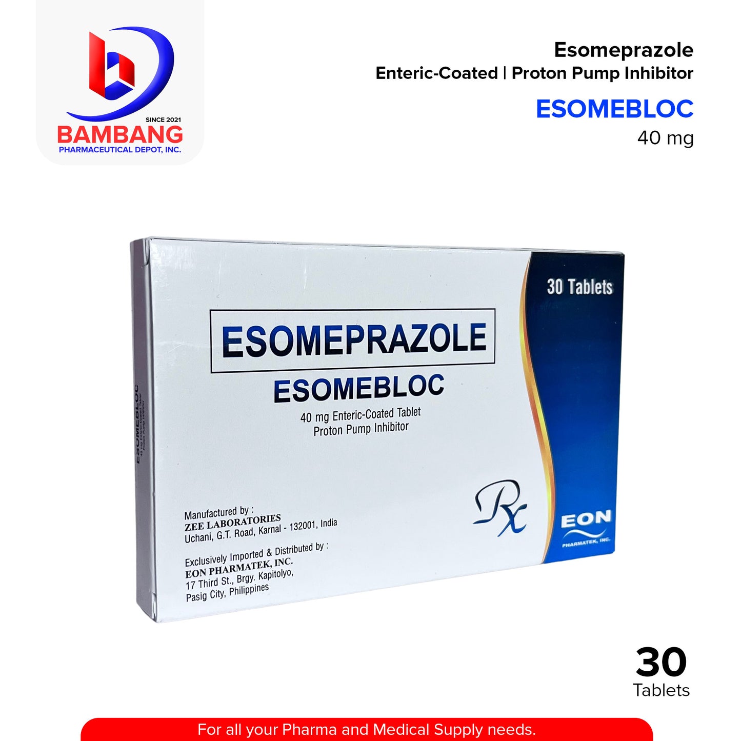 ESOMEBLOC Esomeprazole Enteric-Coated Proton Pump Inhibitor 40mg Table 30's
