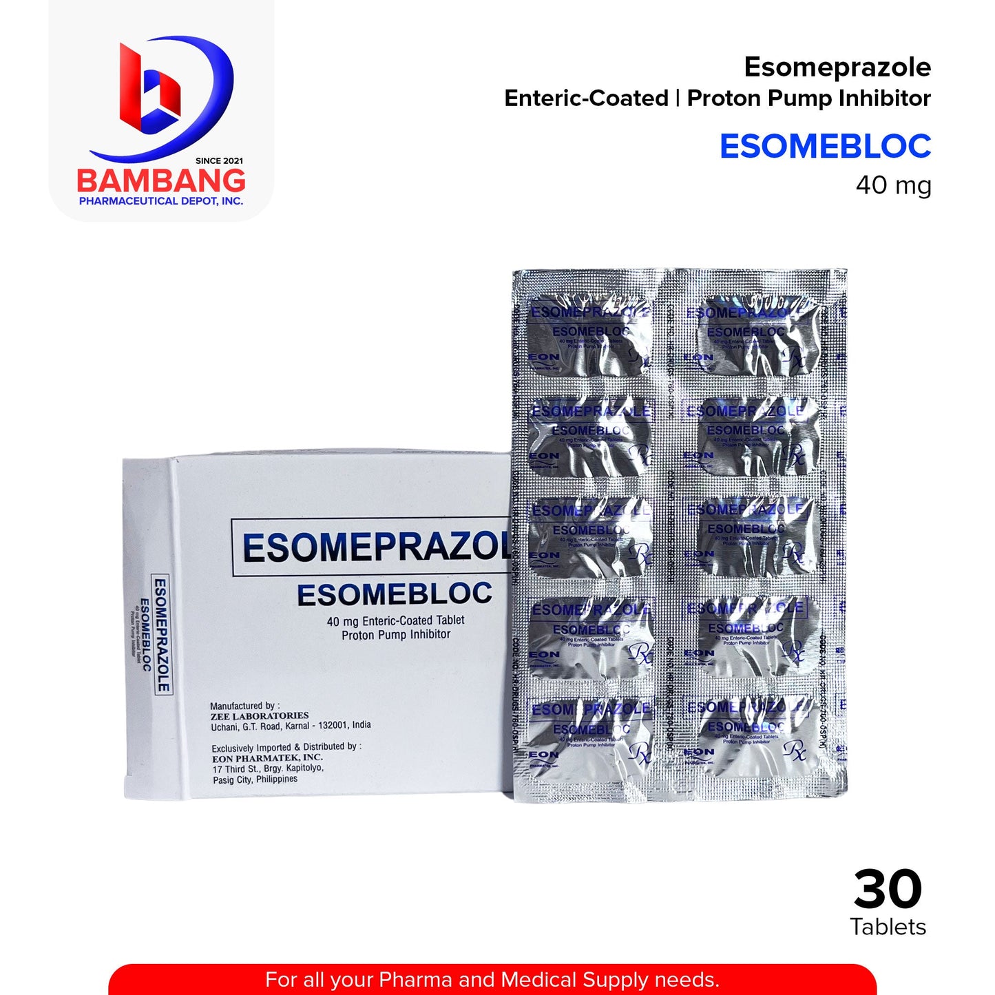 ESOMEBLOC Esomeprazole Enteric-Coated Proton Pump Inhibitor 40mg Table 30's