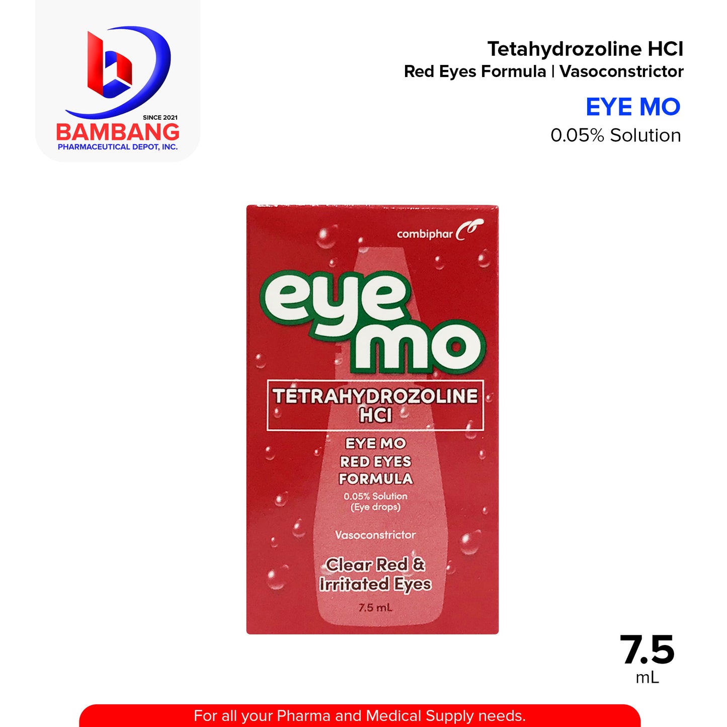 EYE MO RED Eyes Formula Tetrahydrozoline HCI 0.05% Solution Eye Drops 7.5ml