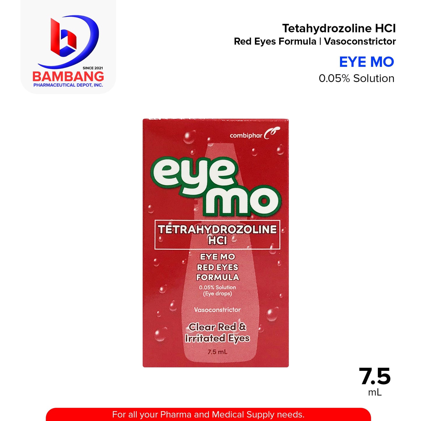 EYE MO RED Eyes Formula Tetrahydrozoline HCI 0.05% Solution Eye Drops 7.5ml
