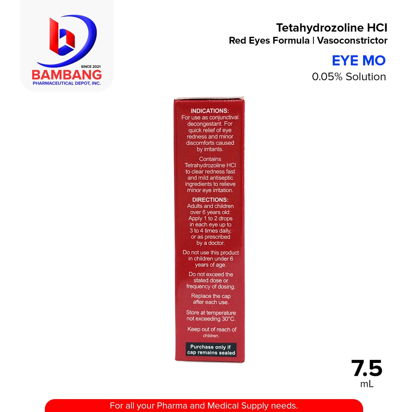 EYE MO RED Eyes Formula Tetrahydrozoline HCI 0.05% Solution Eye Drops 7.5ml