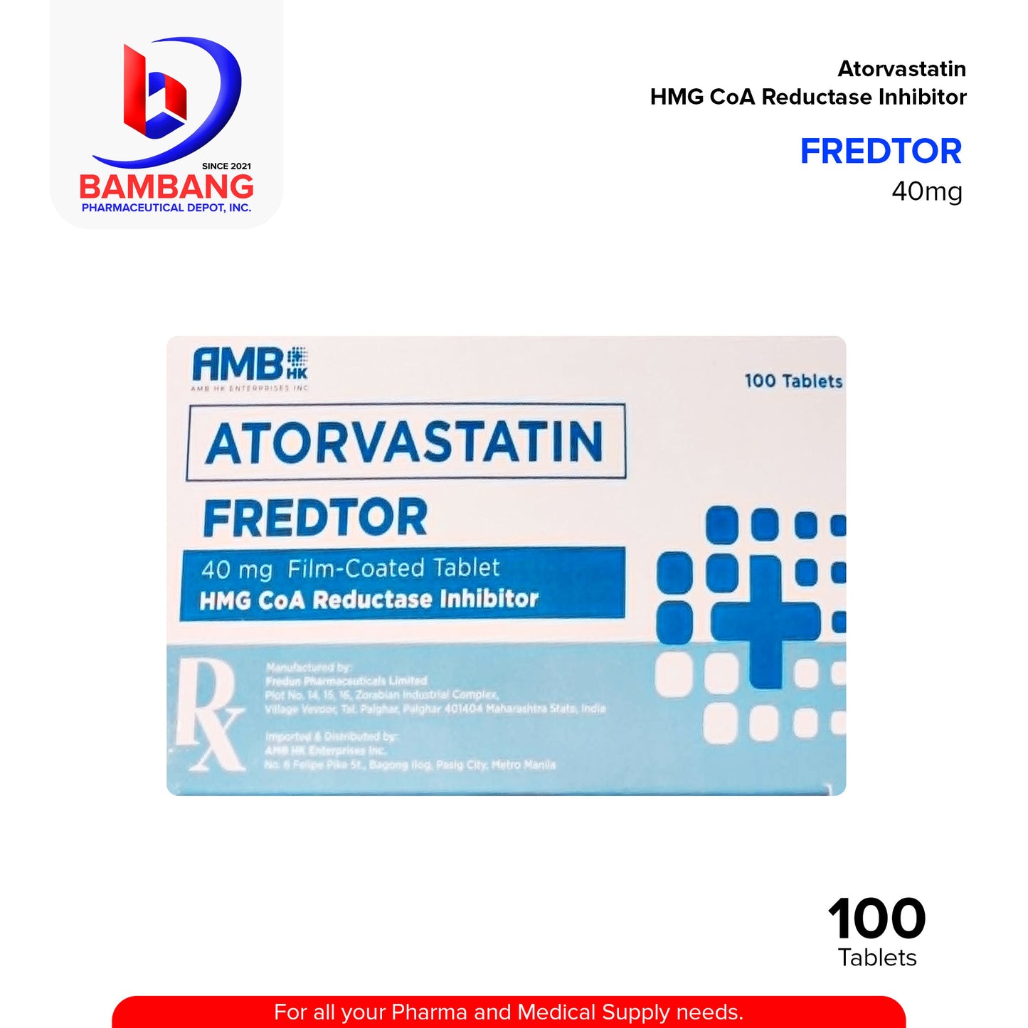 FREDTOR Atorvastatin 40mg Film Coated Tablets 100's