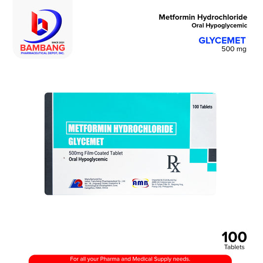 GLYCEMET Metformin Hydrochloride 500mg FC Oral Hypoglycemic Tablets 100's