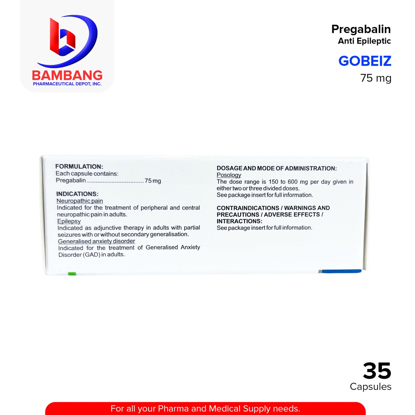 GOBEIZ Pregabalin Anti Epileptic 75 mg Capsule 30's