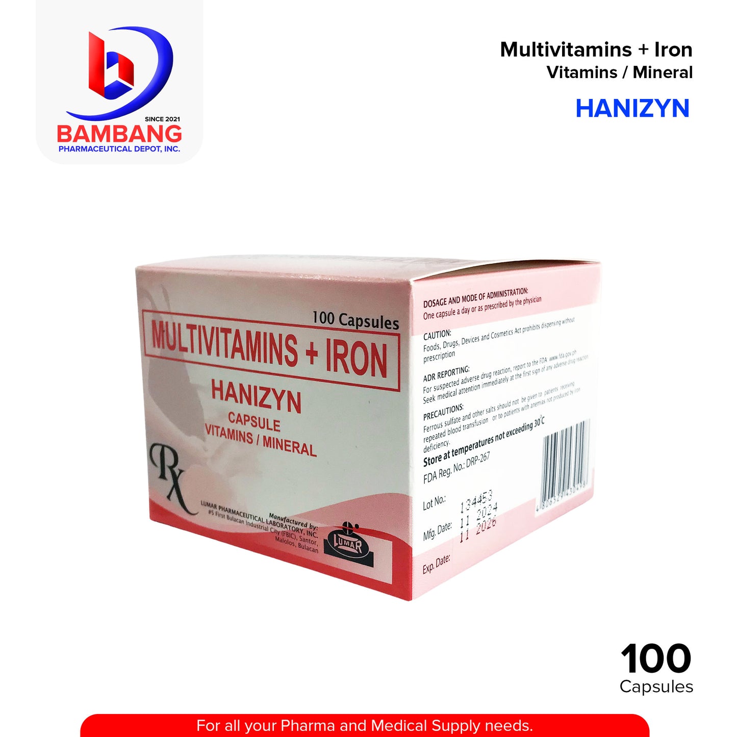HANIZYN Multivitamins + Iron Vitamin / Mineral Capsule 100's