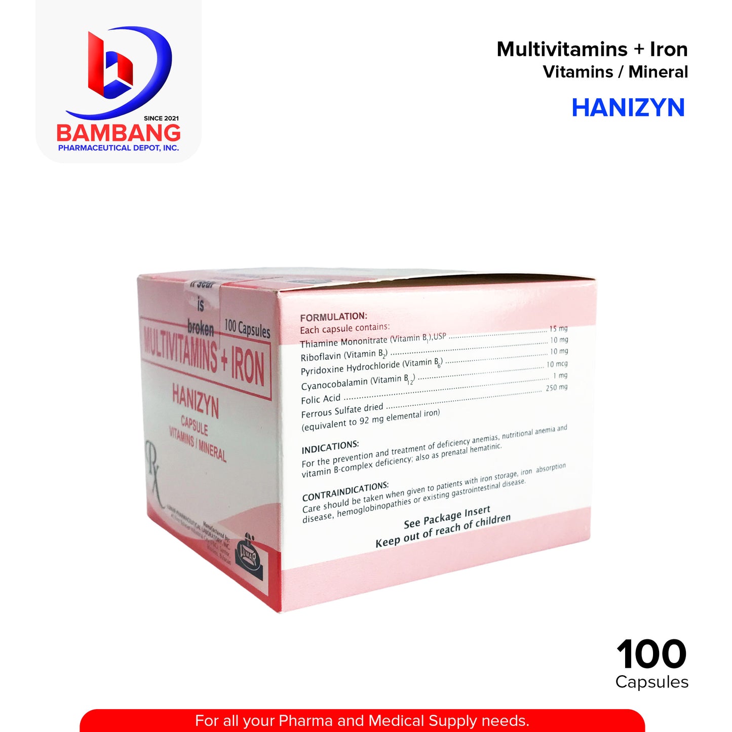 HANIZYN Multivitamins + Iron Vitamin / Mineral Capsule 100's