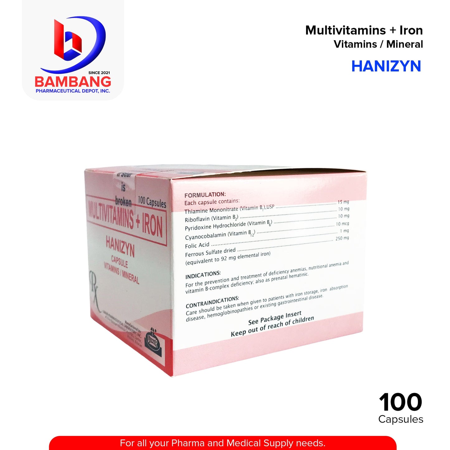HANIZYN Multivitamins + Iron Vitamin / Mineral Capsule 100's